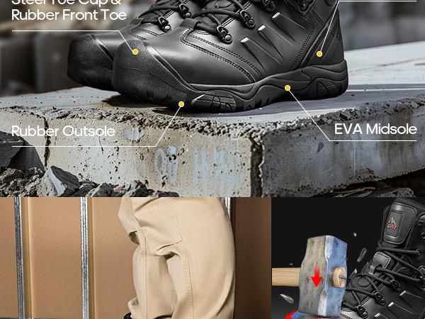 NORTIV8 Men's Waterproof Steel Toe Cap Work Boots Black Boots for Men and work boots for men Footwear Boy Tactical Shoes Closed Walking Shoes Worker Bota steel toe shoes non slip work shoes