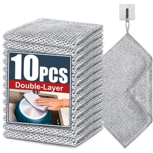 10 Pcs Double-Layer Steel Wire Dishcloth for   Efficient No Scratches Absorbent Microfiber Cloth for Cookware Sinks Stovetops and Dishes - Utensils, Ceramic