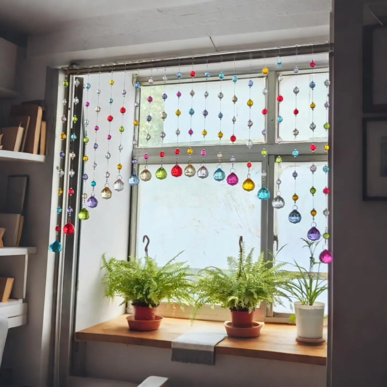Crystal Beaded Curtain, Multicolor Hanging Door Decoration with Acrylic Balls, Rainbow String Room Divider (20 Strings)