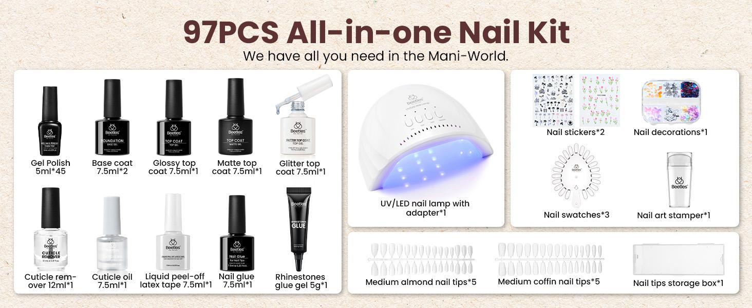 Beetles 25Colors+ Gel Nail Polish Starter Kit【UV Light&Top Base Gel&Diamond Decorations&Stickers&Manicure Tools】DIY Nails Art Gift salon nails at home #SpringTok Cutics   #cozyvibes #effortlessbeauty Cosmetic
