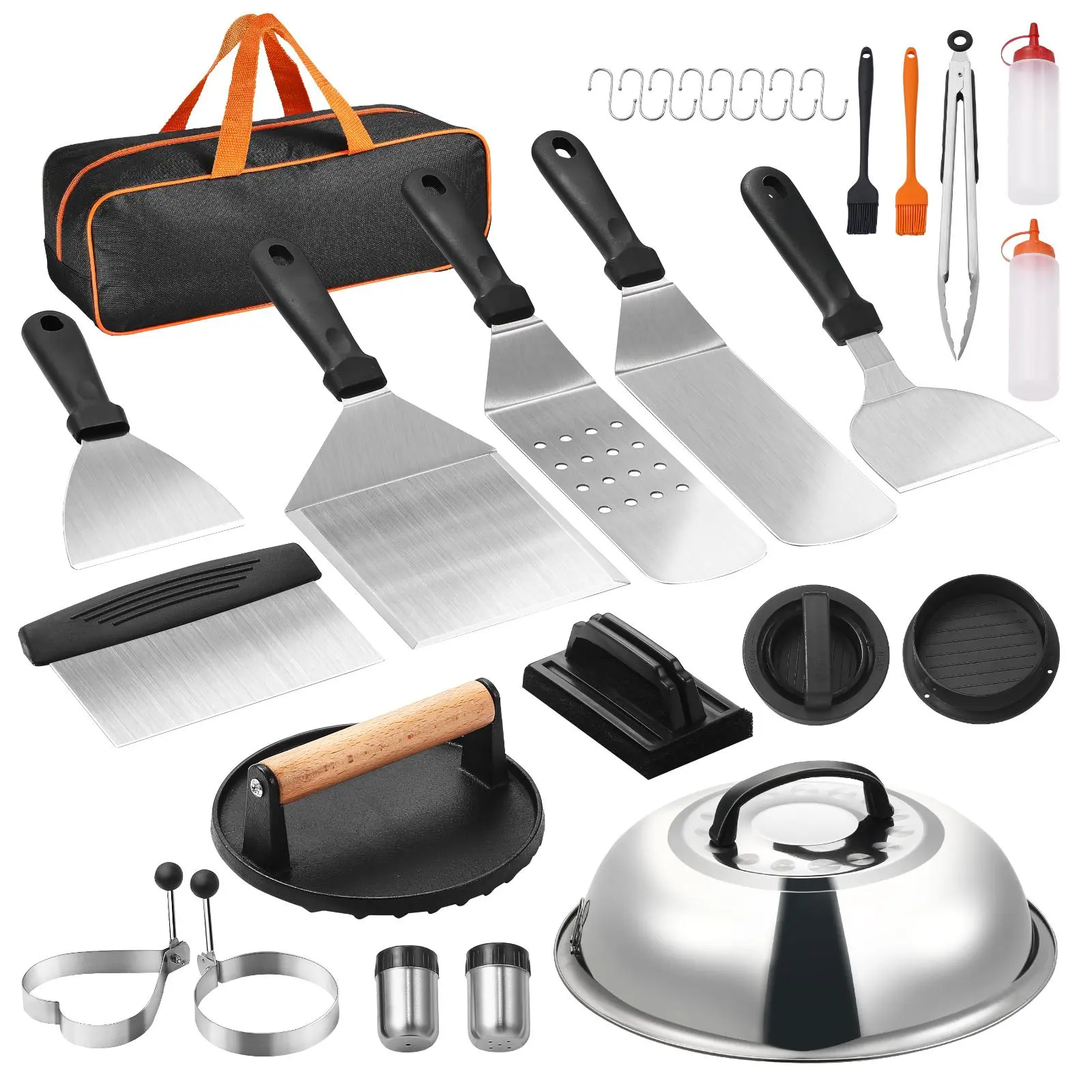 【SummerFinds】VEVOR 28PCS Griddle Accessories Kit,  Flat Top Grill Accessory, Enlarged Spatula Gift Set, Stainless Steel Grilling Tools with Basting Cover, Tong, Burger Press, Carry Bag, for Outdoor BBQ Teppanyaki