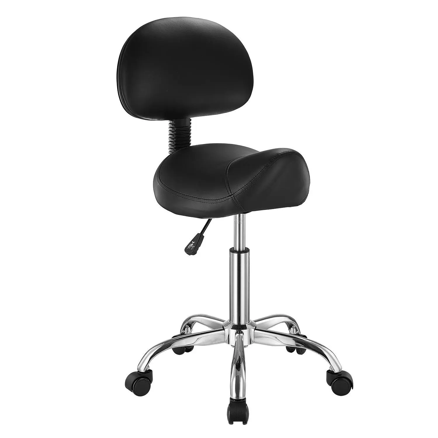 【SummerFinds】VEVOR Saddle Stool with Back Support and Wheels,  , 450 LBS Weight Capacity Ergonomic Rolling Stool, Height Adjustable Thickened PU Leather Swivel Saddle Chair for Salon, Spa, Massage, Tattoo, Black