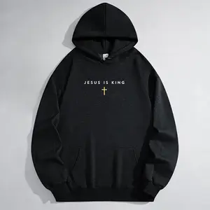 Men's Jesus is King Cross Christian Faith Graphic Hoodie - Cotton Blend Black Long Sleeve Pullover Regular Fit | Soft & Breathable Fabric, Durable Print, Everyday Comfort, Machine Washable, minimalist religious casual wear
