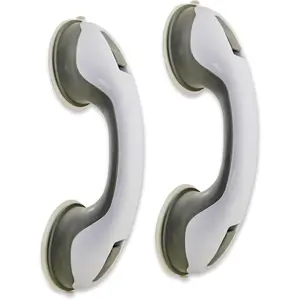 2 Pack Grab Bars for Shower and Bathtub - Heavy Duty Suction Shower Grab Bar for Seniors & Elderly - 12 Inch Suction Cup Safety Handle Removable Bath Handrails (No Drill Bathroom Safety Bars), Grey