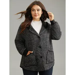 【Pocket Approved 】Bloomchic Tweed Pocket Button Through Hooded Coat 2026 Spring Break Gift For Easter's Day Mother's Day