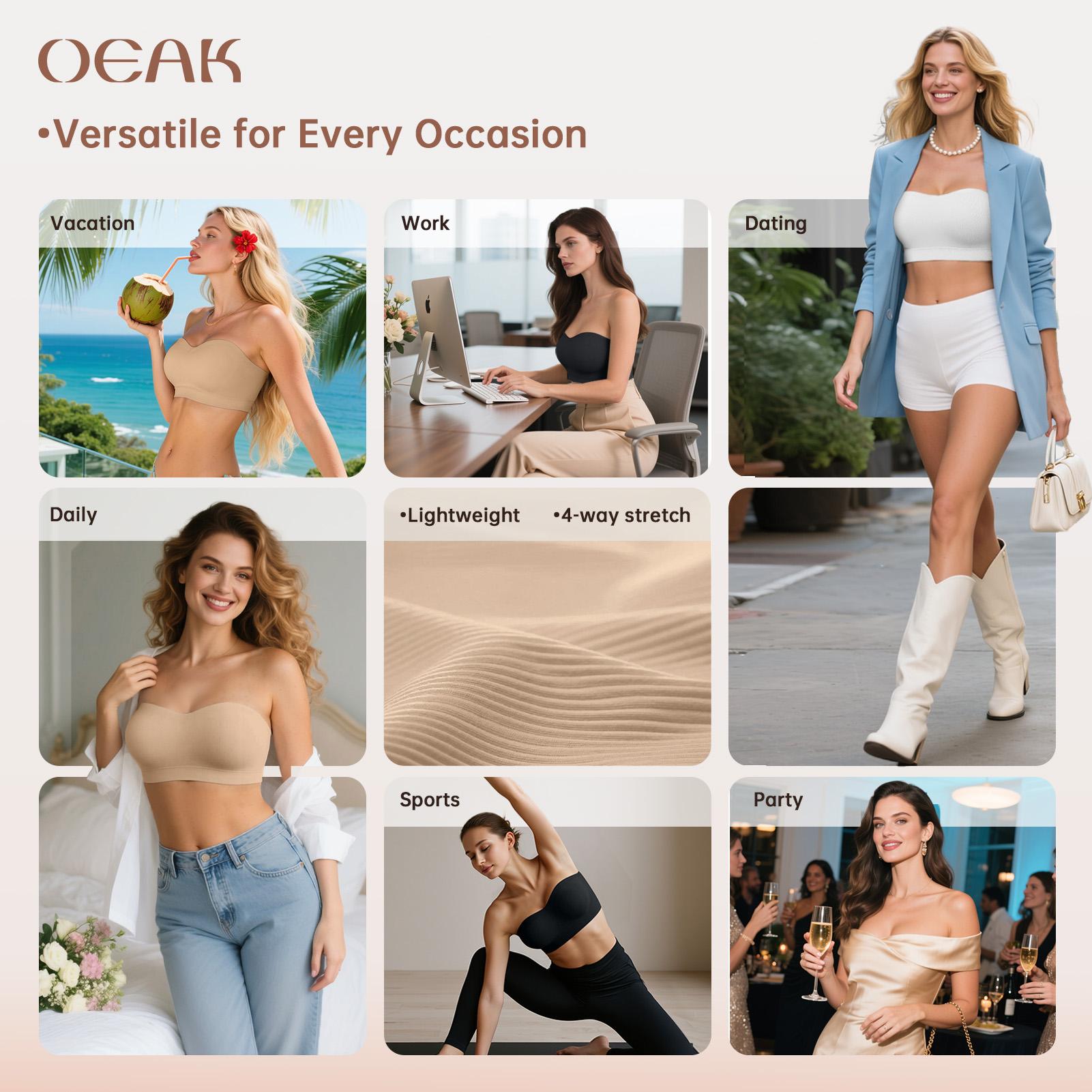 OEAK Women Non-Slip Bandeau Bras With Comfortable Strapless Bra Seamless Wireless Tube Top Push Up Bra