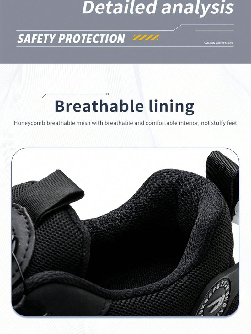 Men's Breathable Mesh Work Sneakers Durable Anti-Slip Safety Shoes with Steel Toe Protection Comfort Fit for All Seasons Casual Striped Design Elastic Closure Non-Slip EVA Sole Black Gray Soft Bottom Fabric Upper TPU Outsole Men's Breathable Mesh Work Sneakers Durable Anti-Slip Safety Shoes with Steel Toe Protection Comfort Fit for All Seasons Casual Striped Design Elastic Closure Non-Slip EVA Sole Black Gray Soft Bottom Fabric Upper TPU Outsole