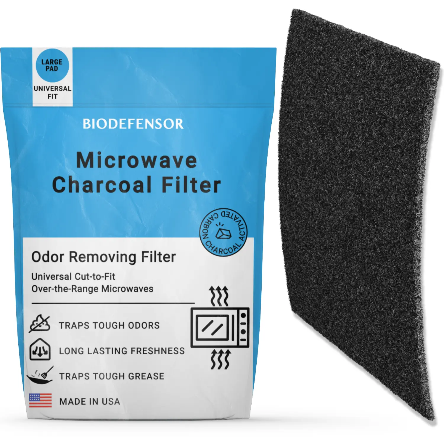 Biodefensor Microwave Charcoal Filter Replacement | Cut to Fit Over The Range Microwave Hood | Removes Grease, Odors, Smoke & Cooking Fumes | Made in USA