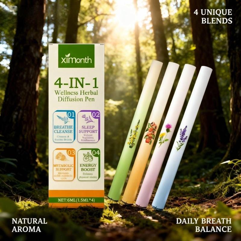 Ximonth 4-In-1 Herbal Stick Set Breathe Cleanse Sleep Support Metabolic Energy Boost 4x1.5ML Natural Wellness Pens for Comprehensive Wellness