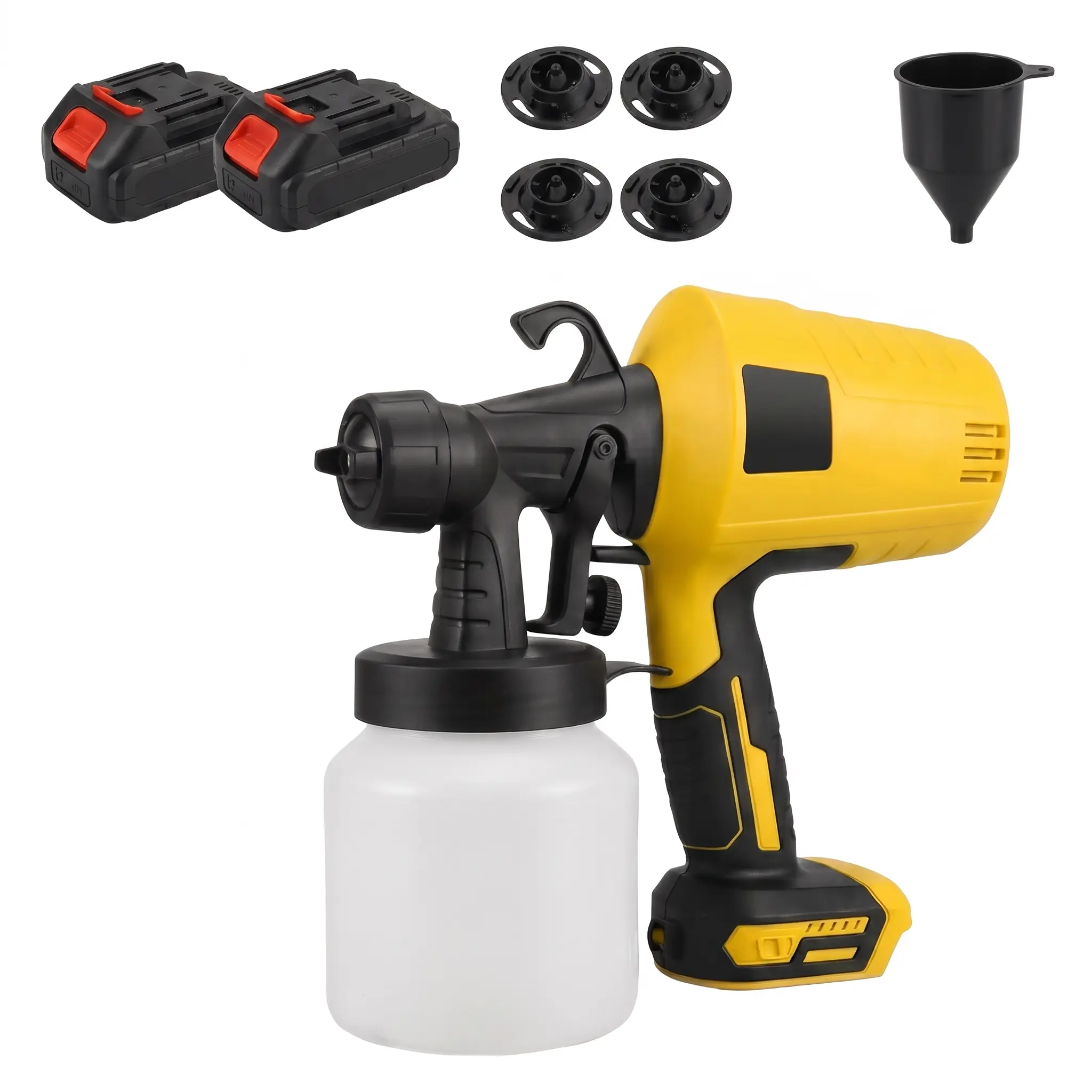Cordless Electric Paint Sprayer, Portable Spray Gun with 2 Replacement Batteries, 4 Nozzles, 3 Spray Modes & 800ml Container, Adjustable Flow Control for Home Interior, Furniture, Wall & Door Renovation