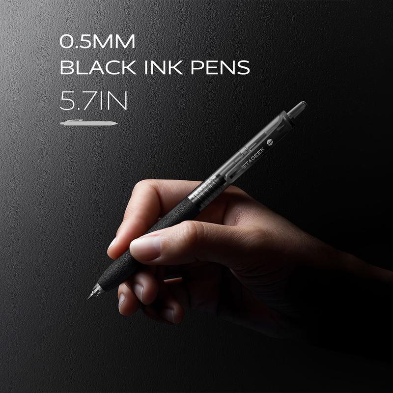 STAGEEK 12PCS Black Ink Pens,0.5mm Gel Pens Fine Point Smooth Writing Pens,Retractable Leather-Like Black Gel Pens, Business Gel Pen for Journaling, Writing, School, Office Use &Students Stationary College Essentials Back To School ,Teacher(Black,Blue)