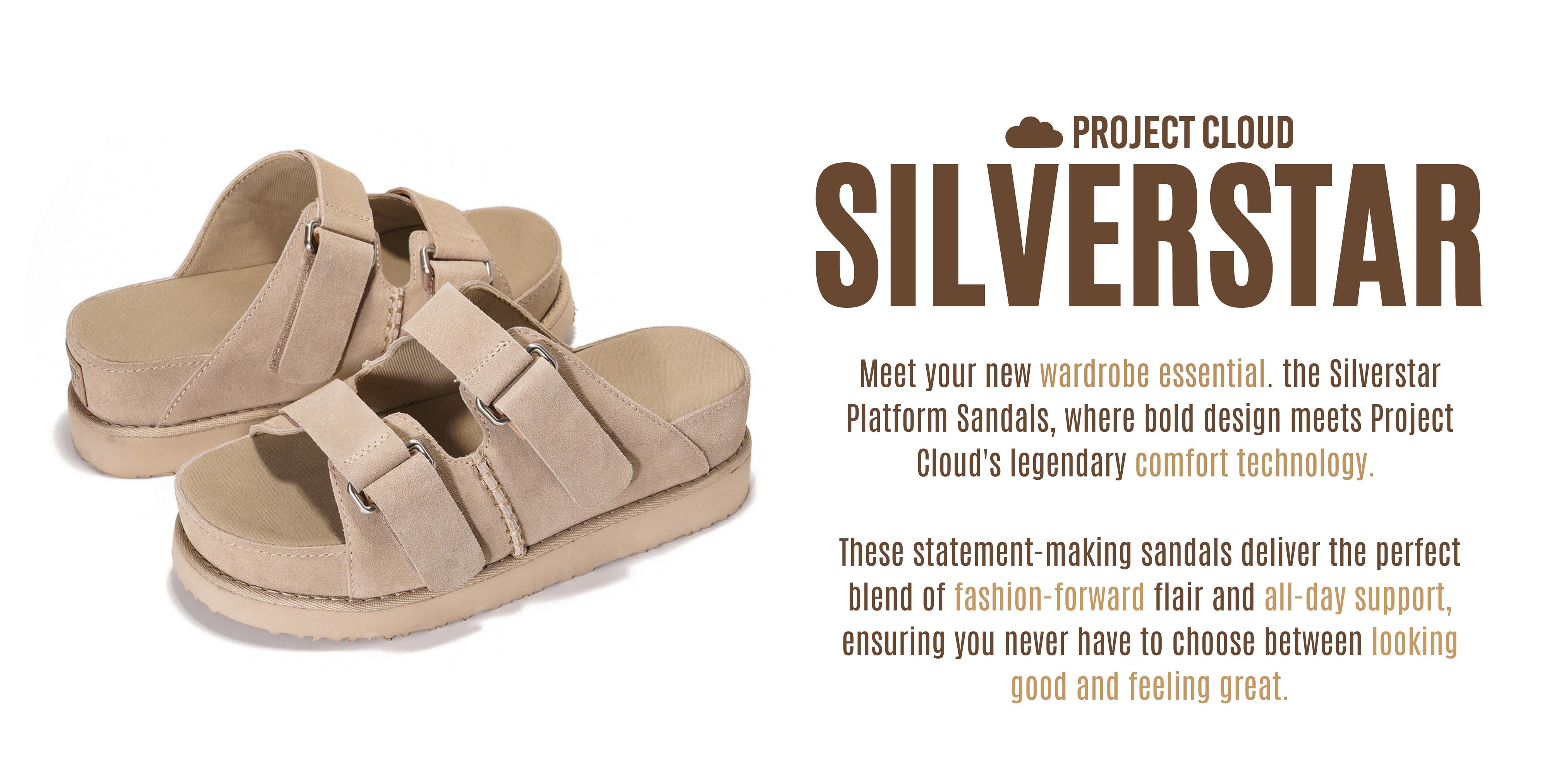 Project Cloud Women's | Platform Sandals | Memory Foam Insole | Lightweight | Non-Slip - Silverstar