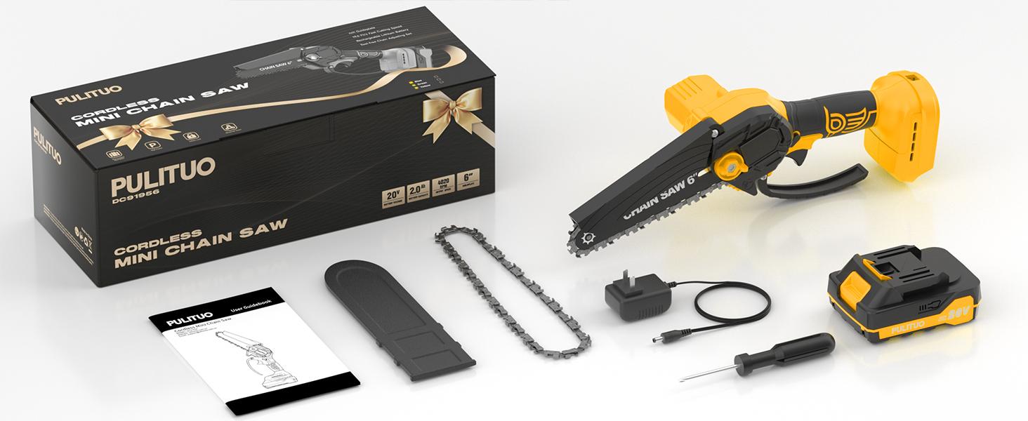 PULITUO 6 Inch Electric Chainsaw Cordless, Small Battery Powered Chainsaw, Lightweight Handheld Chain Saw, for Tree Branches, Wood Cutting, Pruning