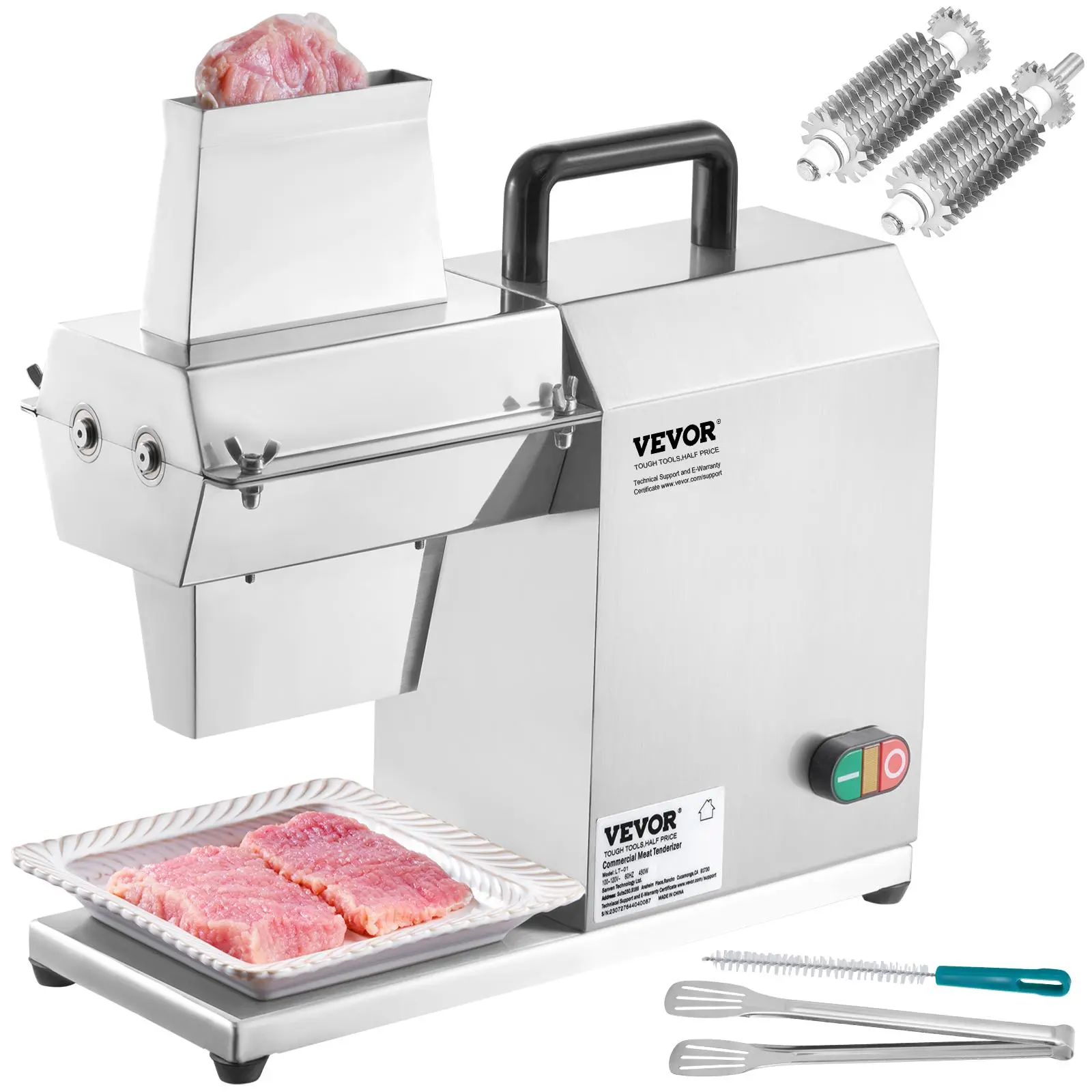 【SummerFinds】VEVOR Commercial Meat Tenderizer,  Heavy Duty Stainless Steel Kitchen Tool with Handle, Meat Tong, and Cleaning Brush, 450W Electric Meat Tenderizer Machine for Beef, Turkey, Chicken, Pork, and Fish