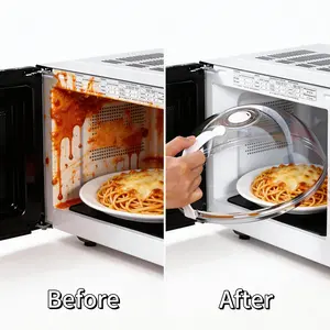 Microwave Splatter Cover with Handle - BPA-Free, High-Temperature Resistant, Steam Vent Design - Mess-Free Heating & Easy Grip Handle - Perfect for Steaming & Reheating