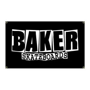 Bakers Skateboards Kick Push Flag Printed Home or Outdoor Decoration Banner Tapestry Cotton Decorative Linen Cloth Light White