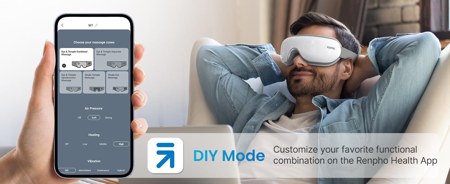 RENPHO Smart Heated Eye Massager with App Control, Face Massager Sleep Eye Mask Massage Setting with DIY Mode Gift Choice for Man Women Spring Glow Up