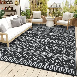 Modern Geometric Pattern Outdoor Rug Double-sided Foldable Plastic Straw Rug Large Size Outdoor Patio Decoration Rug Foldable and Easy to Carry for Balcony Gardens carpet
