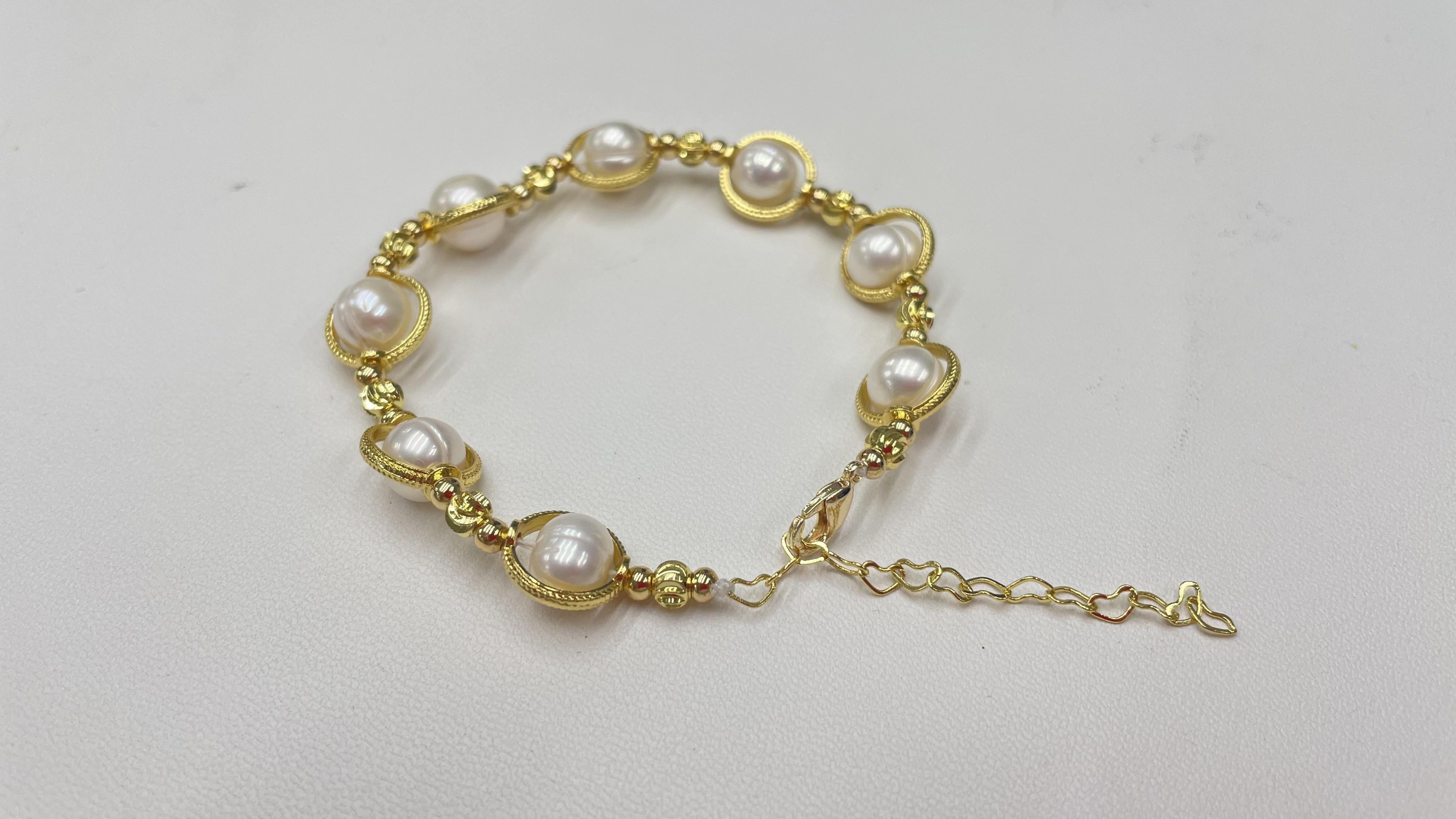 Freshwater Pearl Natural Pearl Bracelet Planet Design Bracelet Classic Fashion Gift giving Versatile Adjustable Tail Chain