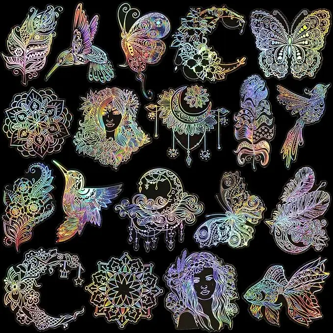 80 Pieces Holographic Stickers, Glitter Shiny Iridescent Transparent Resin Sticker Decals - Perfect for laptops, mobile phones, guitars, water bottles, cars, tablets, luggage, etc. - Perfect for parties and holiday gifts ﻿