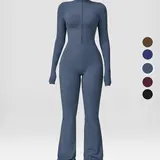 Nvwaurban Women's Covered Bust Long Sleeve Flared Zipper Wide Leg Stretch Sports Jumpsuit - Shane Gillis Gym Outfit, Athletic Activewear, Yoga/Pilates Bodysuit for Easy Movement,outdoorfun
