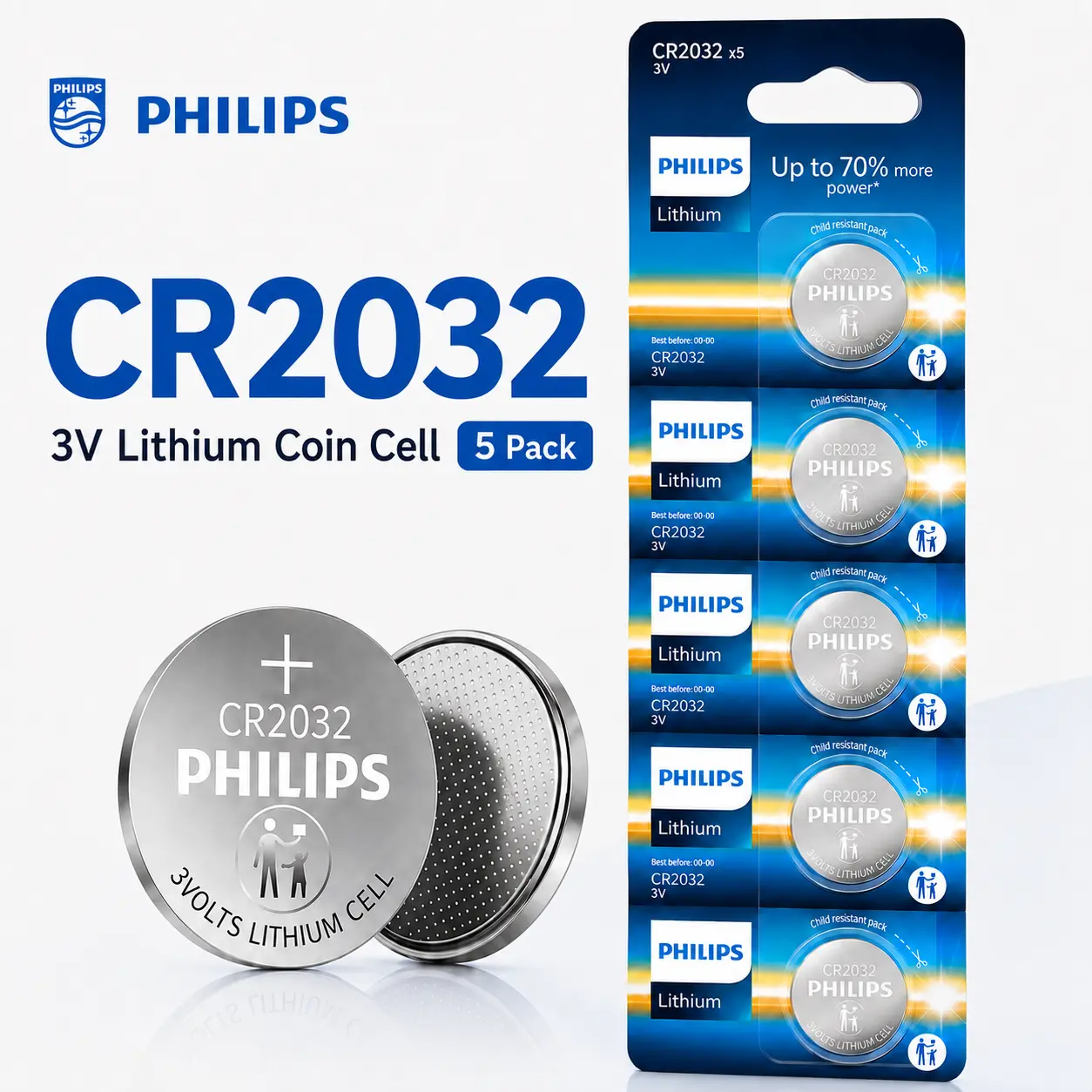 Philips CR2032 3V Lithium Electronic Coin Replacement Batteries - Long-Lasting, Leak-Proof, Child-Resistant Packaging, Up to 10-Year Shelf Life, High-Capacity for Battery-Powered Key Fobs, Car Remotes,key fob