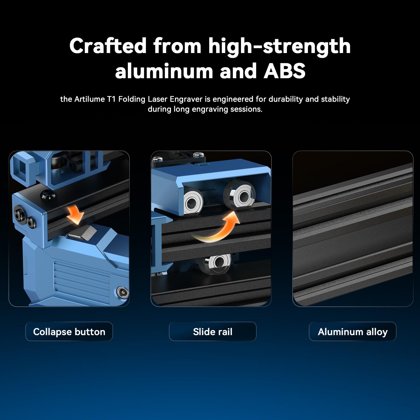 ARTILUME T1 Laser Engraver, Portable & Foldable Laser Engraver and Cutter Machine, 0.01mm Precision, Large Working Area 150×200mm for Wood, Leather, Acrylic, Ideal for Beginners & Small Businesses