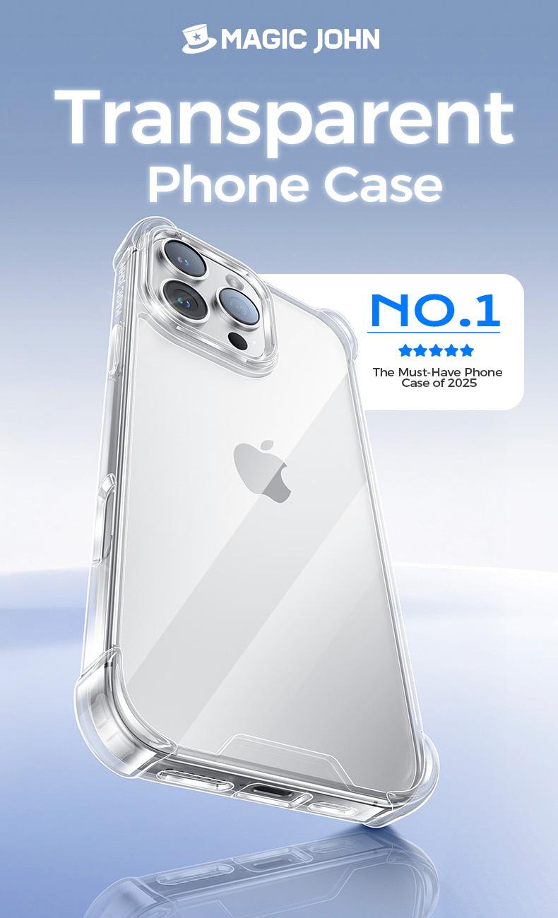 MAGIC JOHN Clear Phone Case for iPhone16/15/14/13/Pro Max, Non-Yellowing, Shockproof, Scratch Resistant Hard Back Phone Cover
