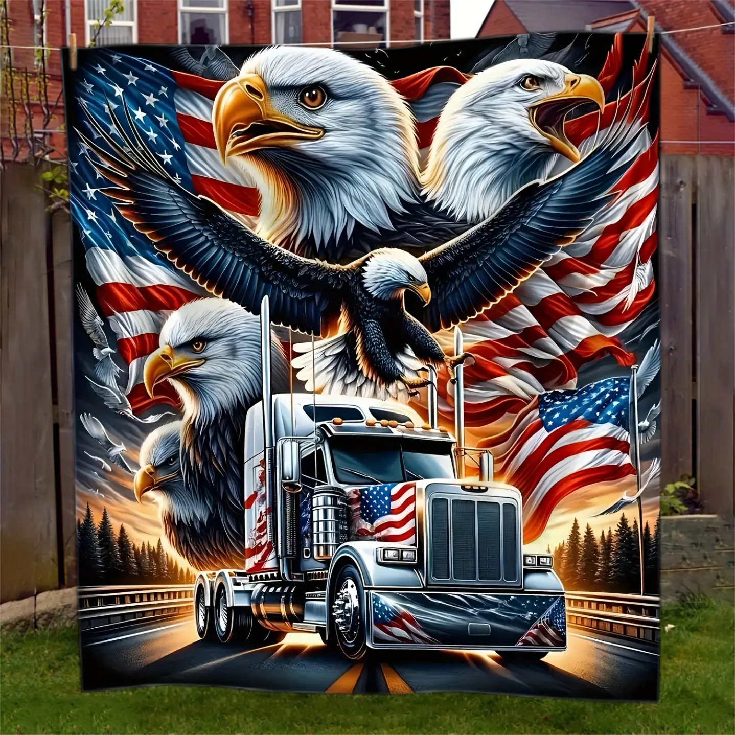 A Soft Blanket Featuring a Flying Eagle Design, a Gift for Patriots  A Lightweight Bedding Option Perfect for Sofas, Beds, Travel, Camping, Living Rooms, Offices, And Chairs.  Warm Haven Textiles