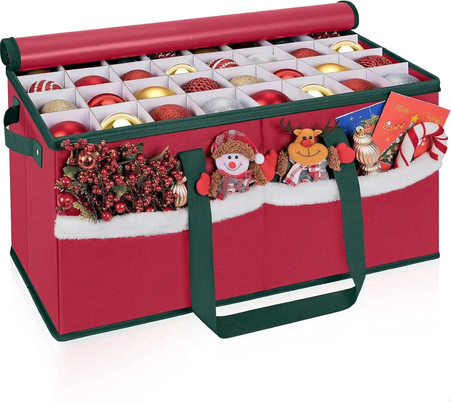 Christmas Ornament Storage Box with Adjustable Dividers Zippered Top Stores up to 128 3 Inch Holiday Xmas Ornament Decorations Organizer Storage Container Bin
