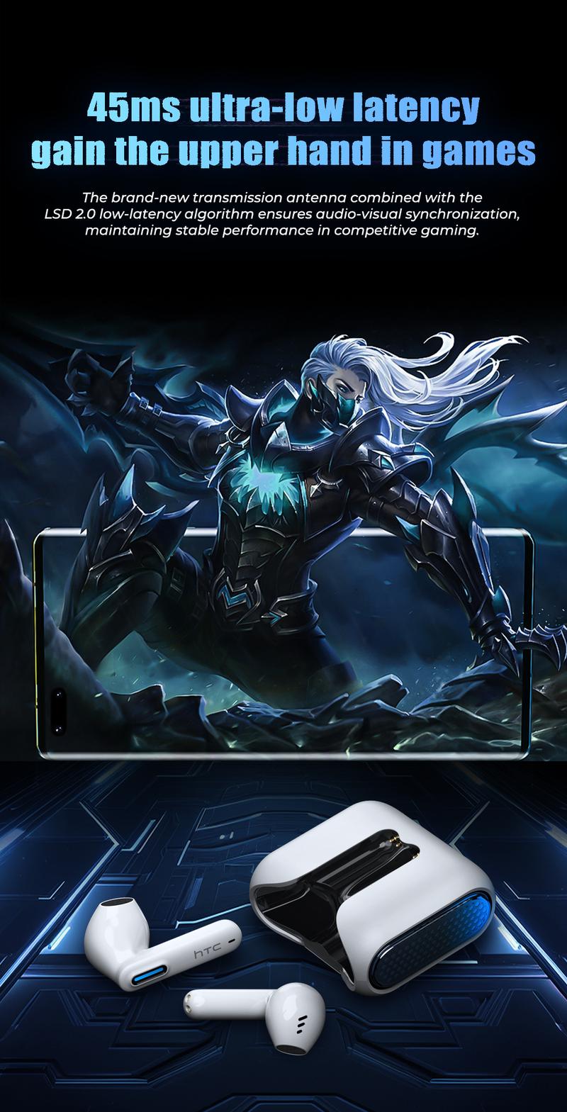 HTC NE49 Wireless Bluetooth Earphones Bluetooth 6.0 IPX5 Waterproof 35-Hour Battery Life with Charging Case Built-in Microphone