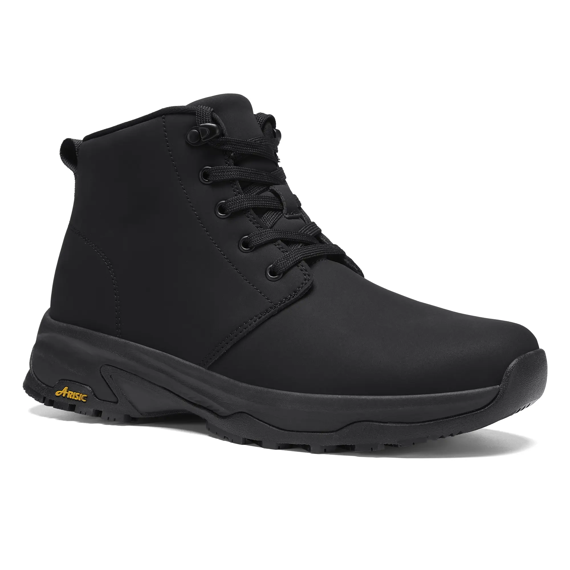Men's Lace-Up Plain Round Toe All Season Non-Slip Waterproof Leather Work Boots - Safety Shoes for Kitchen Duty & Outdoor Work, Nonslip Work Shoes, Safety Footwear