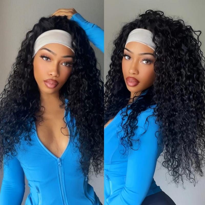 UNice Zero Stress Upgrade Water Wave Headband Wig Human Hair with Drawstring Glueless No Slipping Secure All Day Wigs for Beginners Friendly