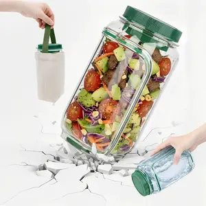 Salad Jar with Side Opening, Salad Pod with Dressing Cup & Measurements, Includes Carry Bag for Fitness Meal Prep, Work Lunch, Travel, Camping, Picnic, Parties