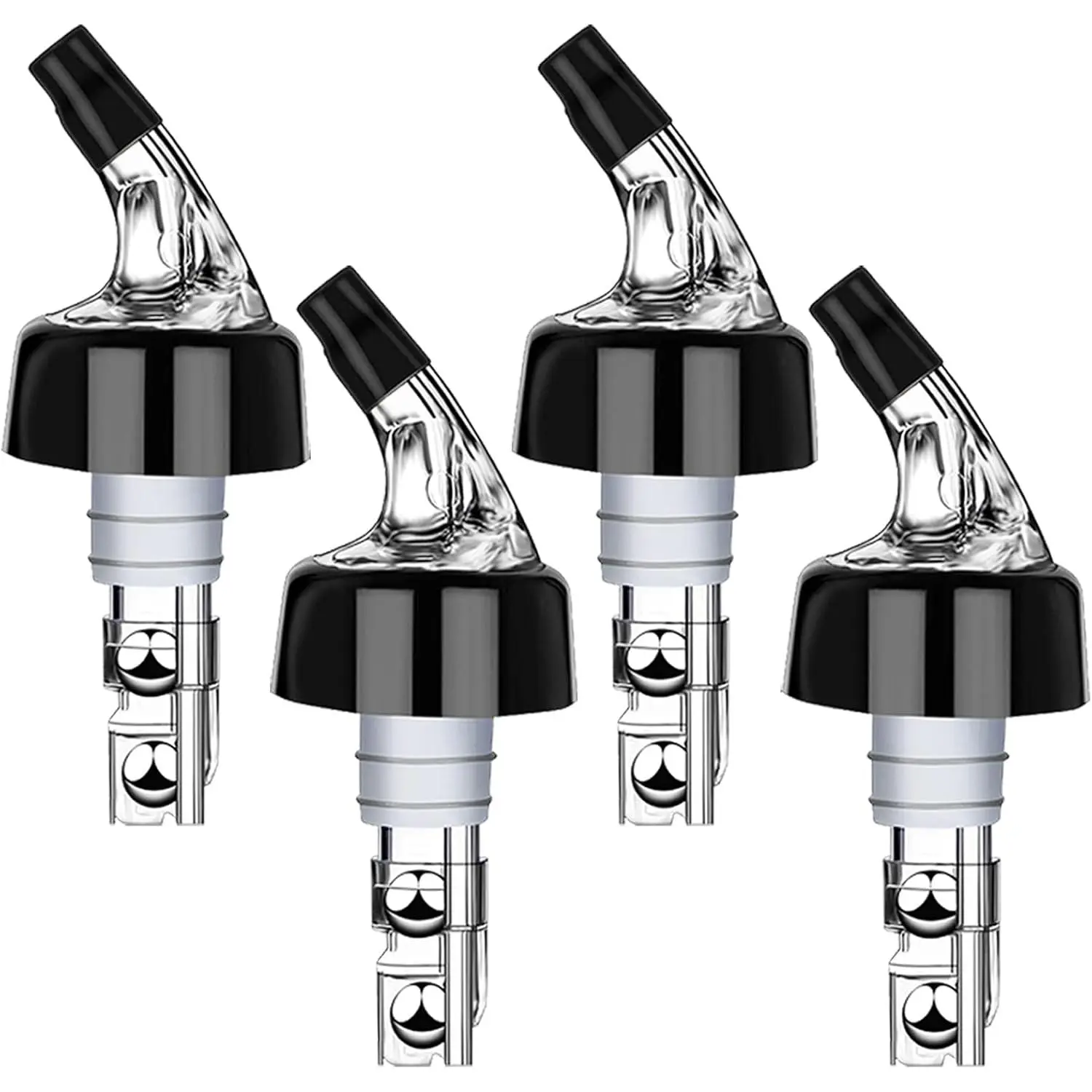 Automatic Measured Bottle Pourer - Quick Shot Spirit  Pour Spouts with Dust Caps for   Beverages - Ideal  Bar Tools 1 oz / 30ml (Clear, 4 Pack)