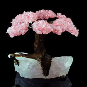 Genuine Rose Quartz Gemstone Tree on Quartz Crystal