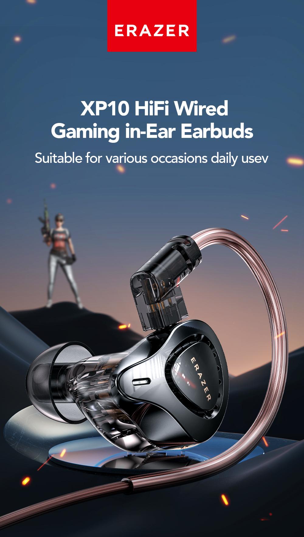 ERAZER XP10 Portable Wired In-Ear Earphone, Wired Headphones With Mic, HiFi Subwoofer Noise Cancelling Wired Earphones for Game Sports, 3D Stereo Sound Headphones For Gym & Sports & Game, Headphones 8D Audio, Electronic Audio Earbud