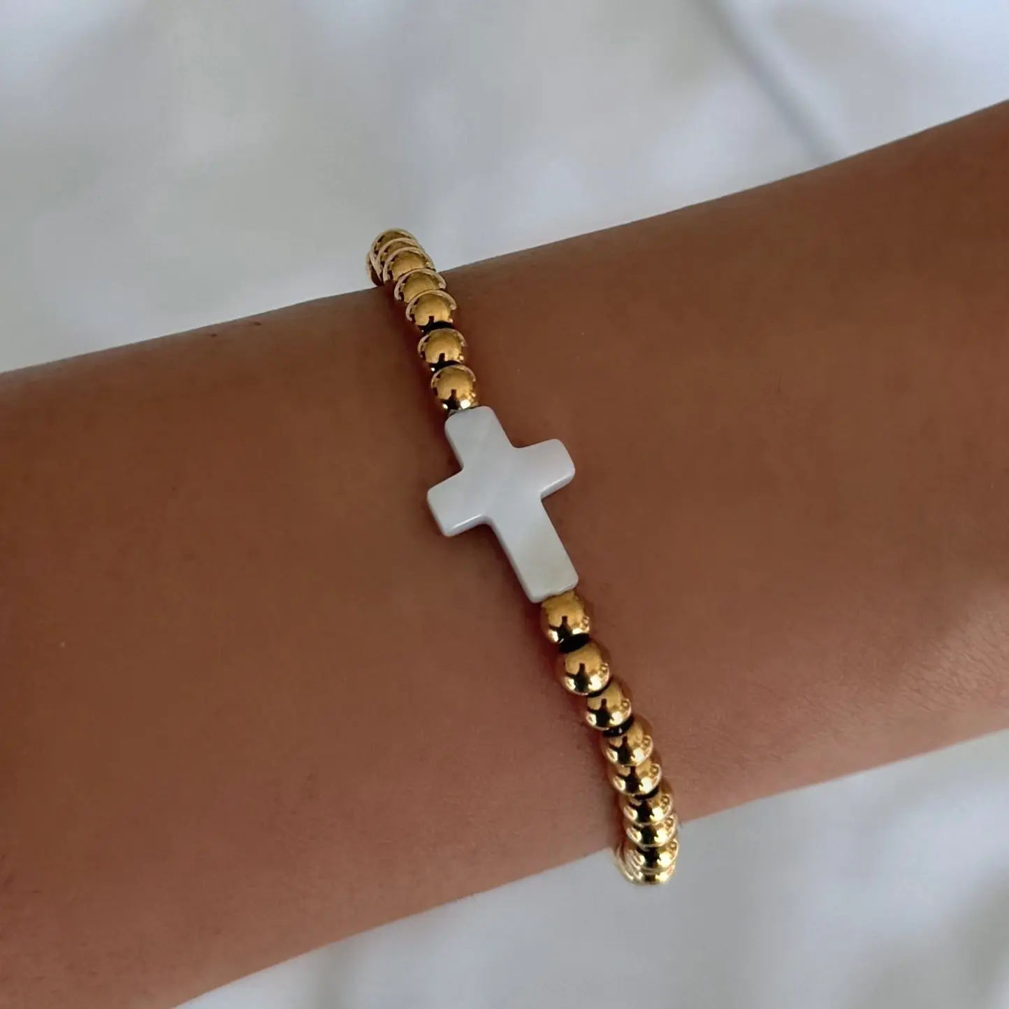 EVRY JEWELS Gold or Silver Plated Women's Little Blessings Cross Beaded Bracelet