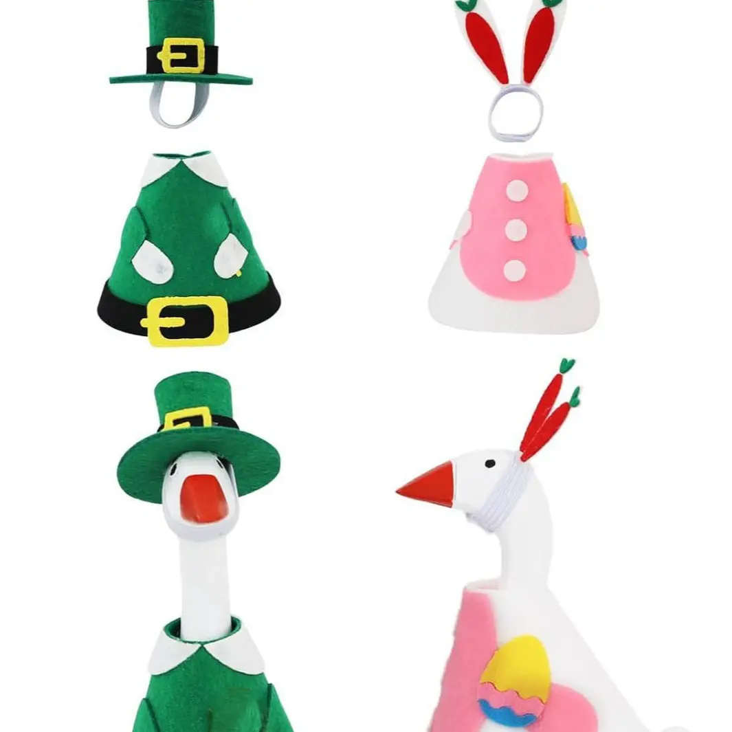 4 PCS 7 Inch Desk Goose Outfits, Valentine's Day, Easter and St. Patrick's Day Desk Goose Costumes Accessories, Spring Holiday Decor for Magnetic Desktop Goose Statues Office and Home Table