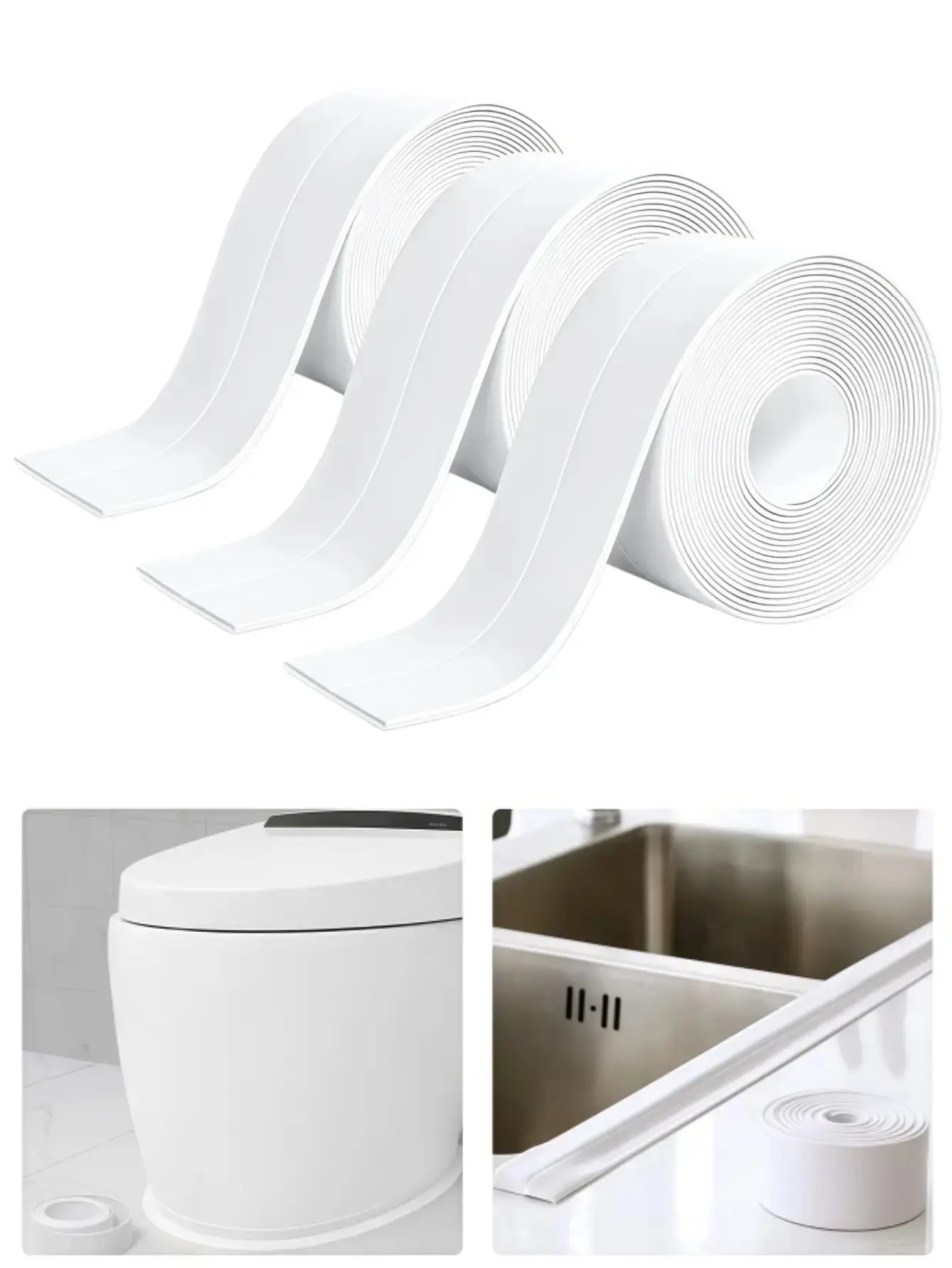 White Strong Adhesive Waterproof Caulk Tape, 3.2m Self-Adhesive Sealing Tool for Bathroom, Kitchen Sink, Toilet Tub Edges with Durability & Easy Application
