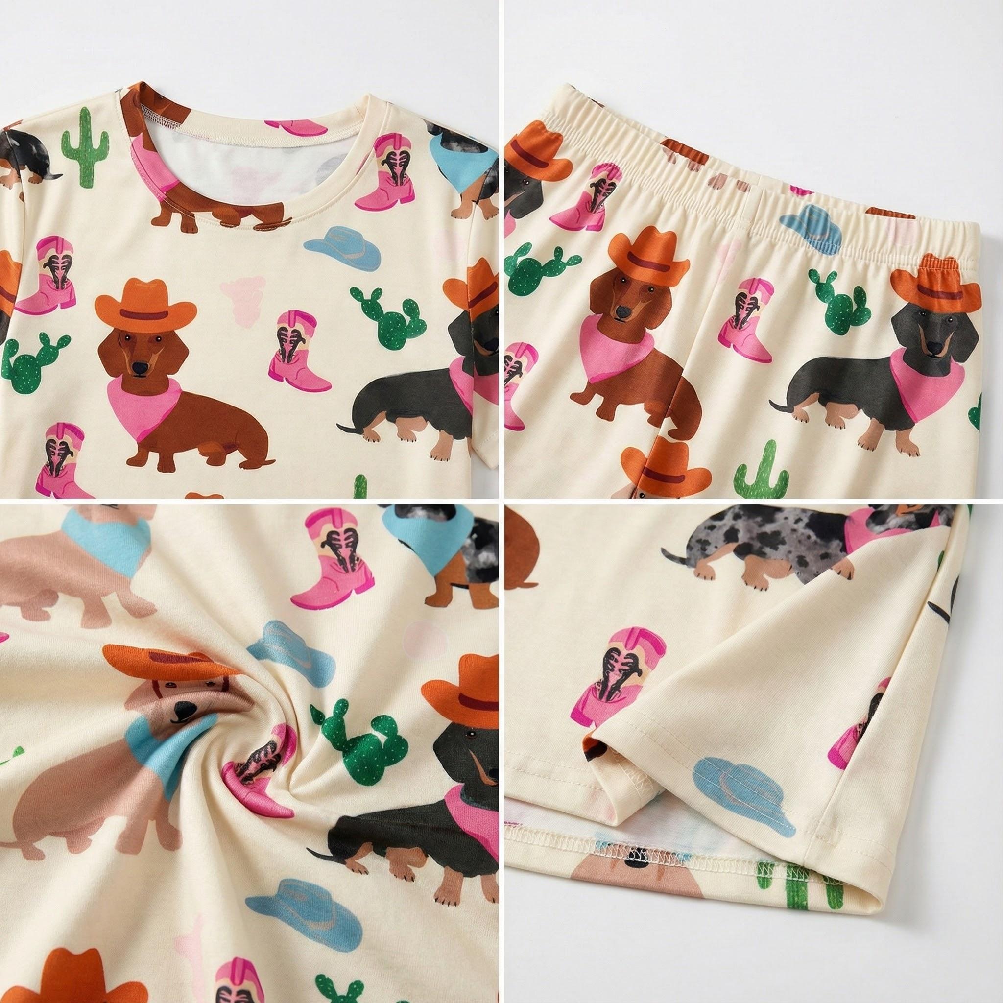 Women's Cartoon Dog Print Flannel Pajama Set, Soft & Breathable Two-Piece Sleepwear, Cute Long Sleeve Top & Elastic Waist Pants, Cozy Home Loungewear for All Seasons Womenswear