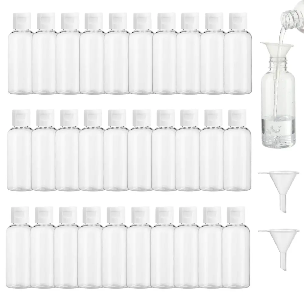 30 Pack 60ml Plastic Squeeze Bottles With 2 Funnel, 2 Oz Refillable Bottles Clear Empty Bottles With Top Flip Caps, Travel Protable Clear Refillable Bottles For Liquids Lotion