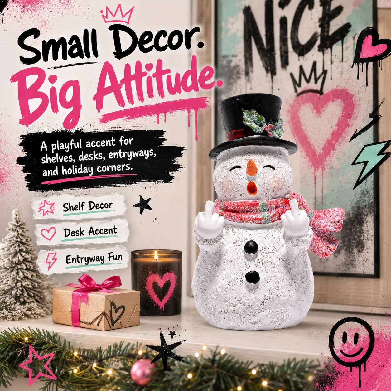 Hodao "JianJian" Mini Resin Snowman Collectible Figurine - Decorative Home Ornament, Handmade Art, Resin Sculptures, Home Interior Accent, Coworker Gifts, Scarf-Compatible 3D Trinket