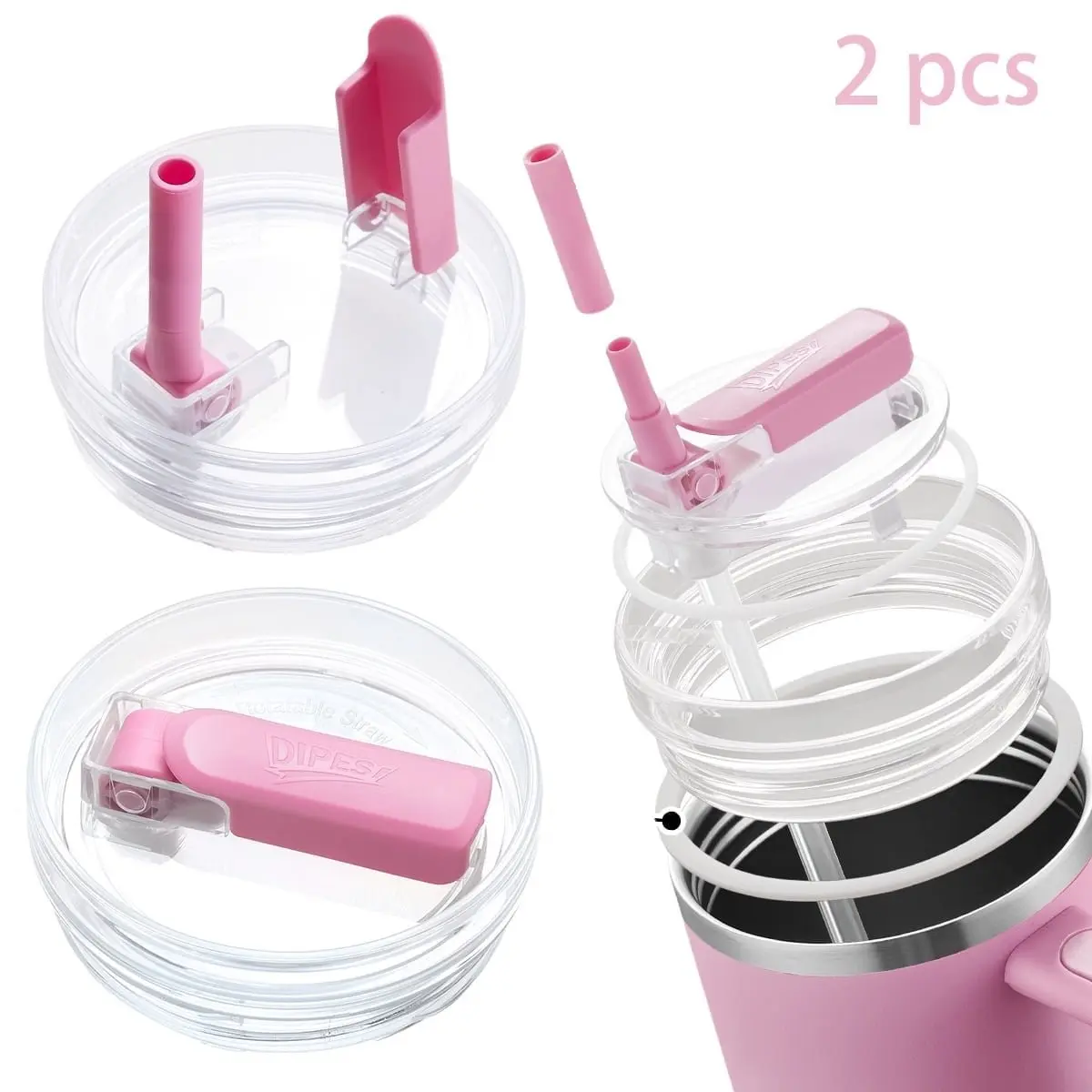 DIPESI 2pcs 40oz Lid Replacement for Stanley Quencher – 360° Rotating Flip Straw Silicone Lid, Splash-Resistant Design, BPA-Free Detachable Cover (ONLY 40oz Compatible) Drinkware Lid Drink Protector,father'sdaygifts,Detachable & Dishwasher Safe