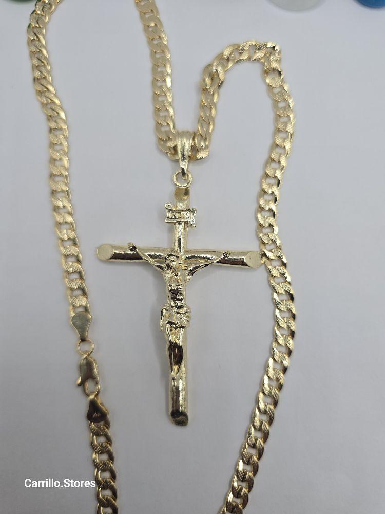 CHRIST ON THE CROSS Fashion  Cuban link style necklace gold-plated 24"inches stamp Big pendant