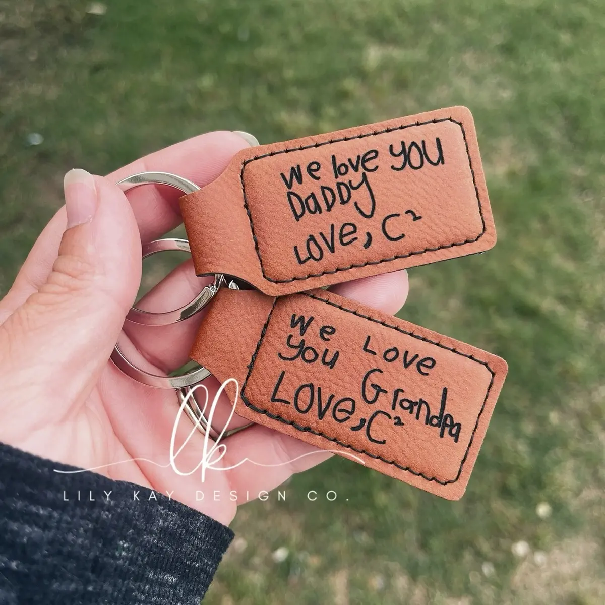 Custom Personalized Engraved Keychain | Handwritten or Typed Father's Day Gift | Leatherette Keychain | Gift for Dad | Gift for Grandpa | Gifts from Kids | Custom Keepsake | Child Handwriting Preservation