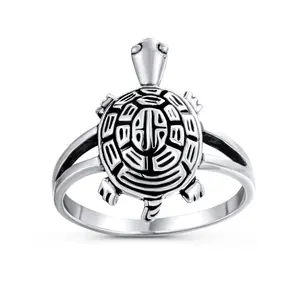 Nautical Sea Turtle Ring Band Oxidized Split Shank Ring