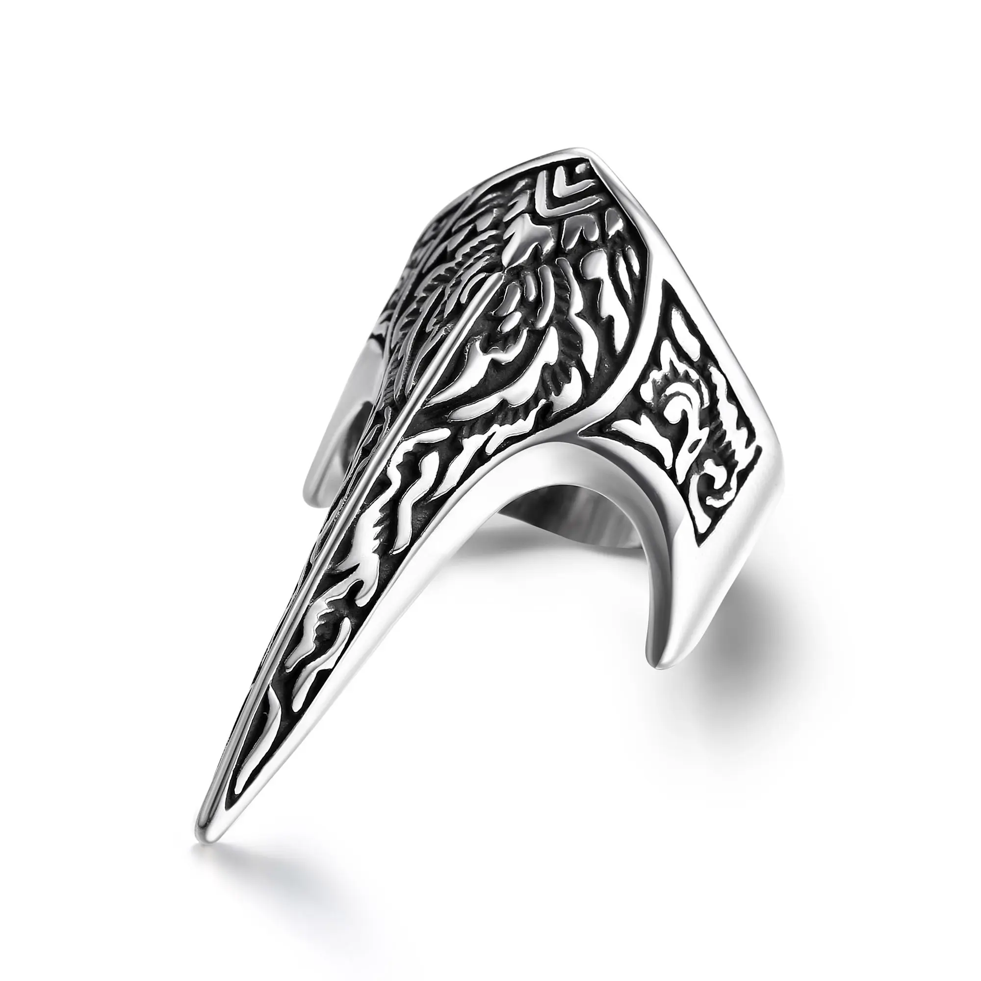 GTHIC Carved Archer Shape Stainless Steel Ring, Goth Beak Statement Jewelry for Men, Everyday Wear Men's Accessories Jewelry
