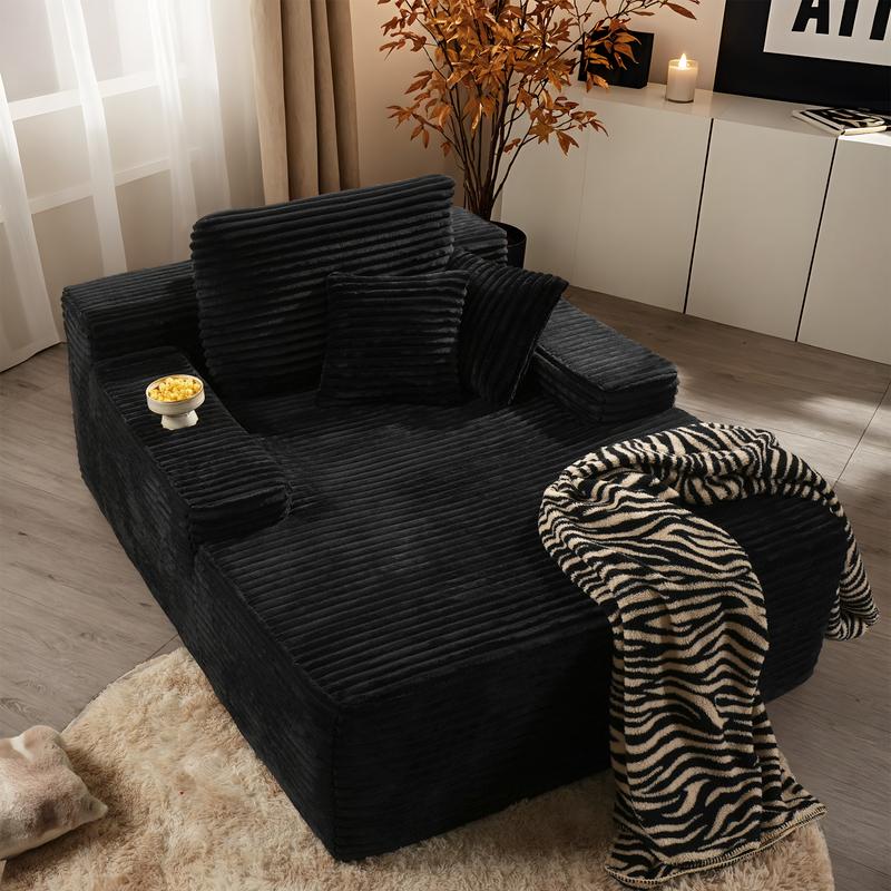 Oversized Chaise Lounge Chair Indoor Upholstered Sofa Bed Lounge Couch Chair,Reading Chair Sleeper Cloud Sofa Couch,Plush Chair Bed for Living Room Bedroom (Black)