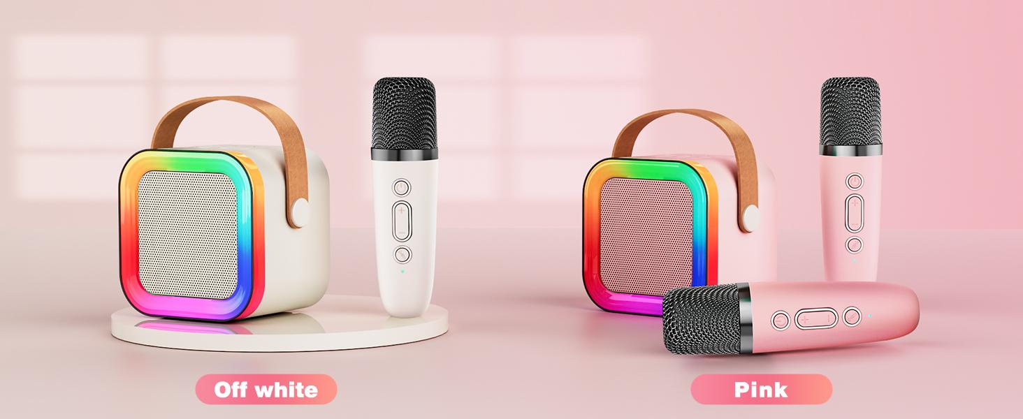 Mini Karaoke Machine K12 with Two Microphones, Colorful LED Lights, Suitable for Children Aged 8-14, Ideal for Family Parties and Birthday Gifts